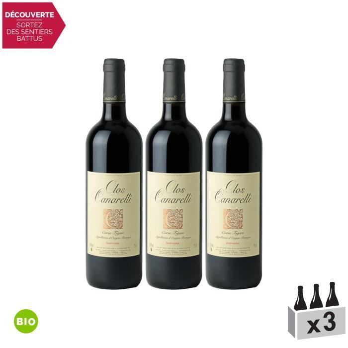 Clos Canarelli Corse Figari Amphora Rouge 2019 - Bio - Lot de 3x75cl - Vin AOC Rouge de Corse - Cépage Niellucciu