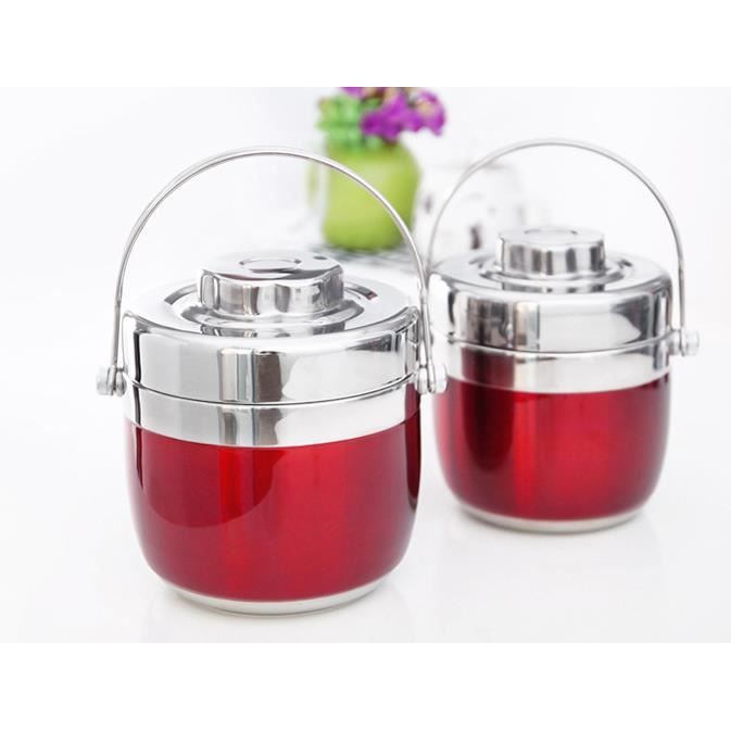 1.5L Boîte Alimentaire Garde-chaud Inox avec Sac Isotherme Boîte à Lunch Isolée à Deux Couches Rouge