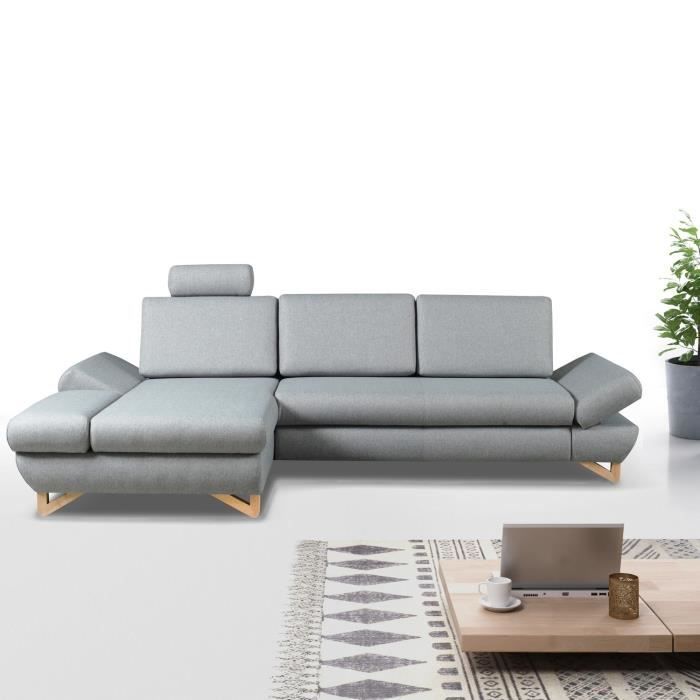 Canapé Angle Gauche Convertible Alister tissu gris clair
