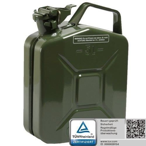 Oxid7® Jerrican d'essence en métal Vert olive 5 l Avec homologation ONU – Conception testée – Pour essence et diesel