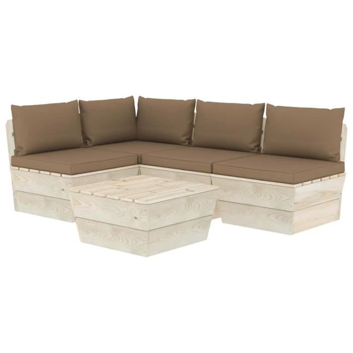 #94204 Salon de jardin palette 5 pcs Professionnel - Ensemble Table et Chaise de Jardin avec coussins Épicéa imprégné Parfait