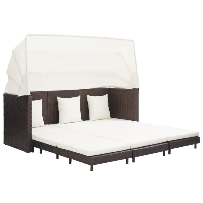 Canapé d'angle convertible Canapé-lit réversible Banquette SOFA clic clac extensible 3 places avec toit Résine tressée Marron
