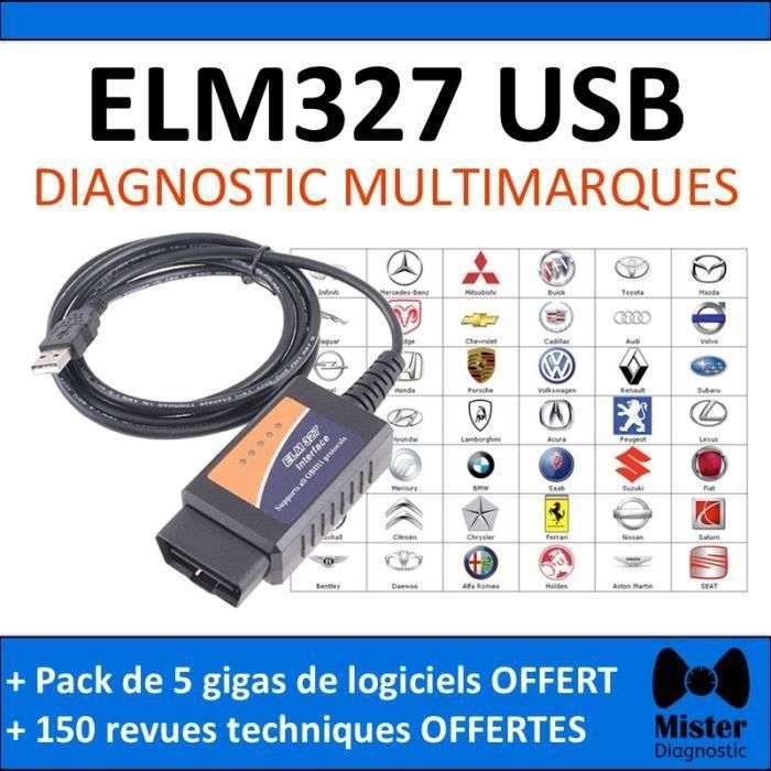 ELM327 OBD2 by Mister Diagnostic® avec Cable USB Interface de diagnostique OBD II pour PC + logiciel AUTOCOM DELPHI DIAGBOX