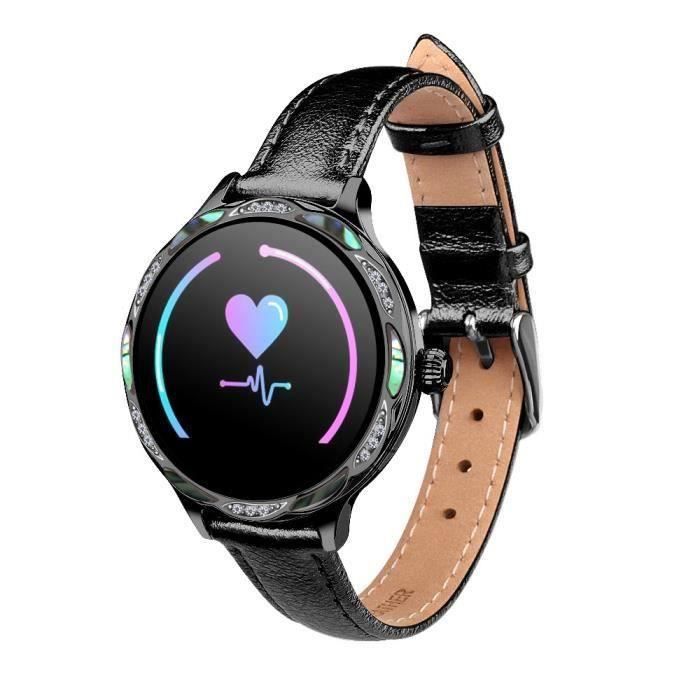 Montre Connectée Bracelet de Femme Montre Santé Imperméable Surveillance Bracelet Intelligente Multi-fonction Bracelet En Cuir -Noir