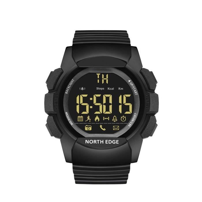 Montre intelligente NORTH EDGE AK hommes LED rétro-éclairé montre Sport étanche 100 M verre trempé montre Bluetooth IOS Android