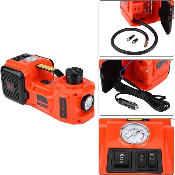 Cric Hydraulique, Cric à Voiture Cric Électrique Automatique Cric 12V avec Lampe LED, Capacité de 5 Tonnes -HB065