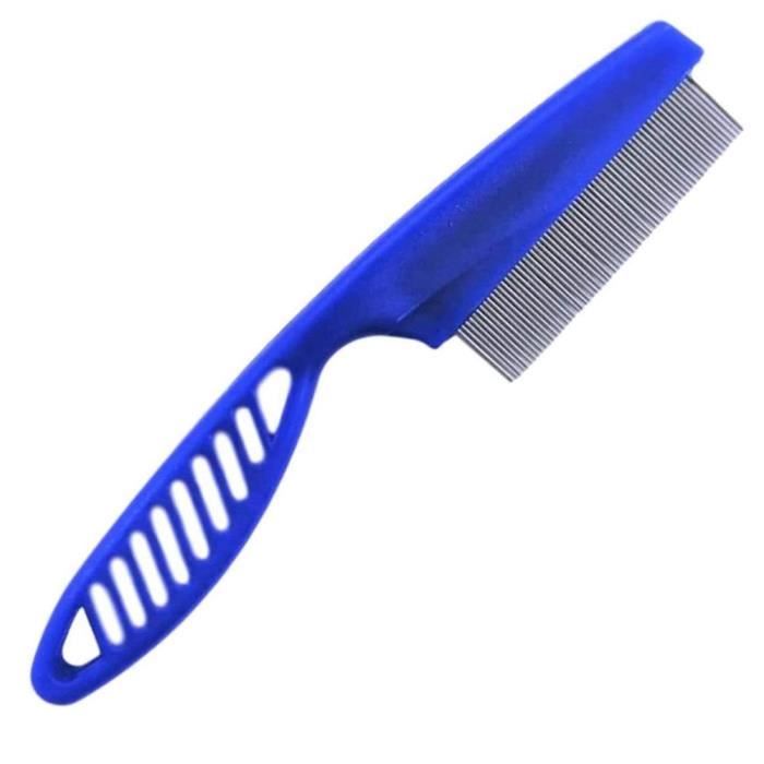 Flea peigne en acier inoxydable aux puces Lice Combs dents fines Cheveux longs animaux Peignes Remedies Répulsif Bleu L