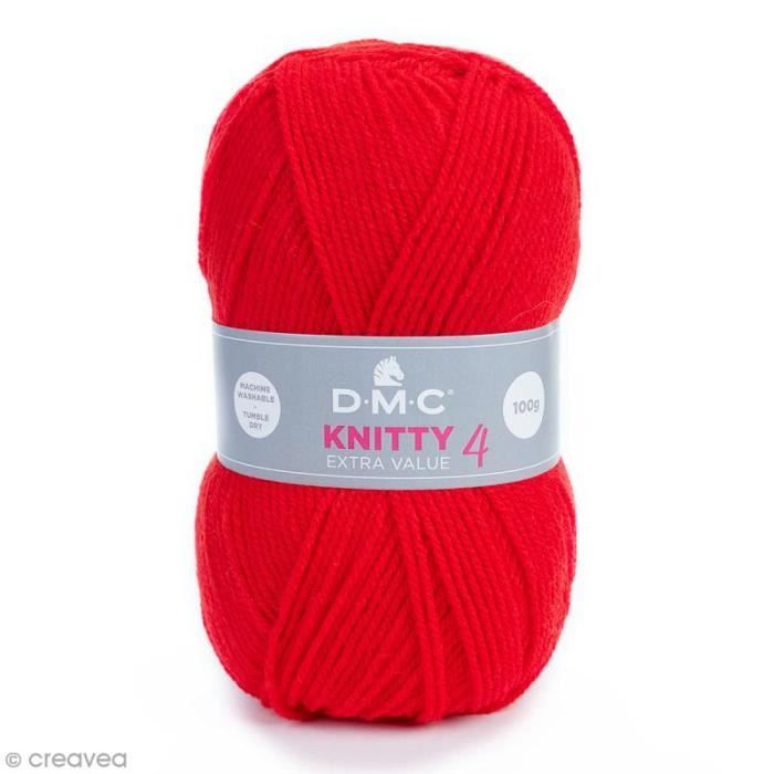 Laine Knitty 4 DMC - 100 g Laine Acrylique Knitty 4, de DMC :Coloris: Rouge vif 977Matière : 100 % acrylique Poids : 100 g Longueur