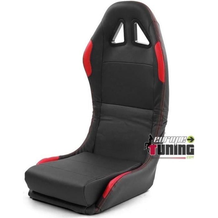 SIEGE BAQUET SPORT RABATTABLE UNIVERSEL SIMILI CUIR NOIR ET ROUGE (05418)