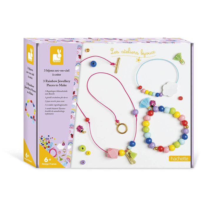 JANOD - Kit Créatif - 3 Bijoux Arc-en-Ciel à Créer - Les Ateliers Bijoux - Loisir Créatif Enfant - Dès 6 Ans