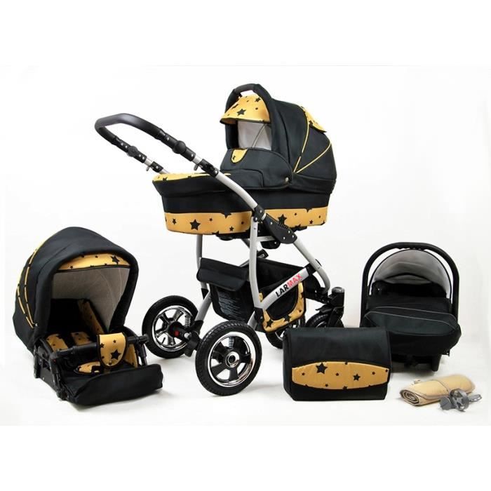 Lux4kids Poussette combinée Landau roues pivotantes Poussette Canne Nacelle Accessoires Larmax Gold Star Siège auto 4en1 +Isofix