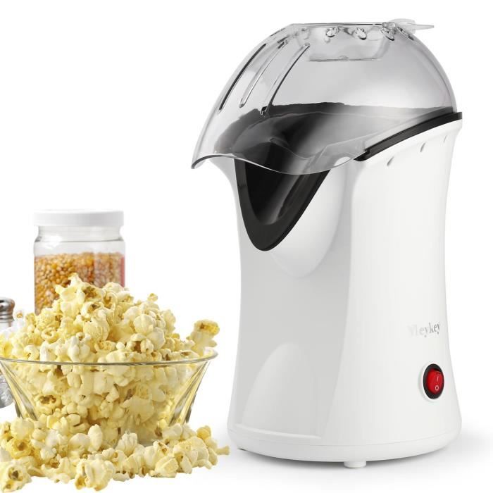 Machine à Pop Corn Electrique 1200W, Sans huile, Air Chaud, Appareils à Popcorn Electrique Portable Avec Tasse Doseuse, Blanc
