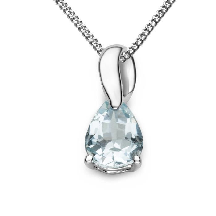 Chaine De Cou Vendue Seule MIORE QTDLQ Femmes 9 Ct Poire Or blanc Forme Aquamarine Pendentif Avec Chaînette de 45 cm