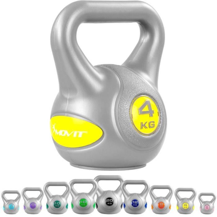 MOVIT Kettlebell plastique 4 kg - Gris/jaune