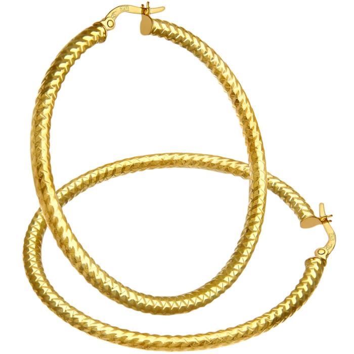 Revoni - Boucles d’oreilles anneaux en or jaune 9 carats et diamants taillés, diamètre 40 mm