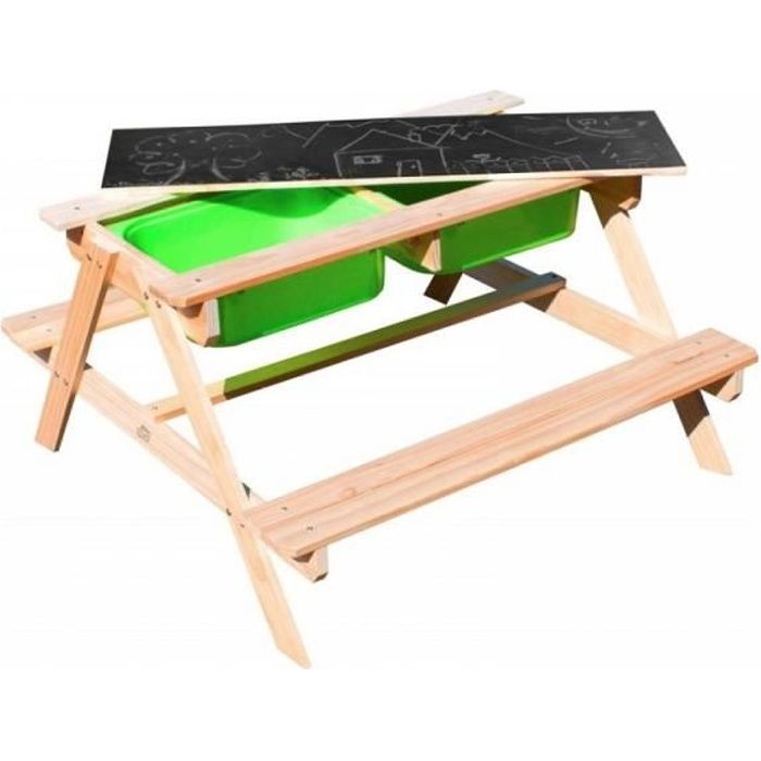 Sunny Dual Top 2.0 Table Sable et Eau / Pique Nique en Bois | Table d’eau avec Couvercle & boîtes de rangement verte