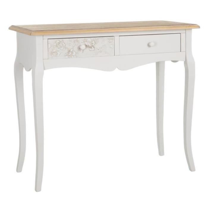 Console 2 tiroirs Blanc/Bois clair - BARUDE - L 90 x l 40 x H 78