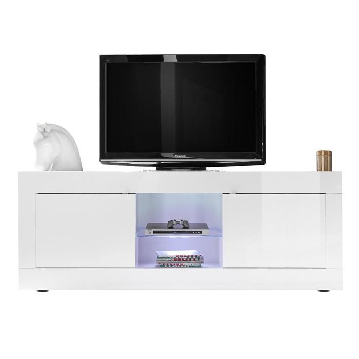 Meuble TV COMETE - LEDs - 2 portes - Blanc laqué