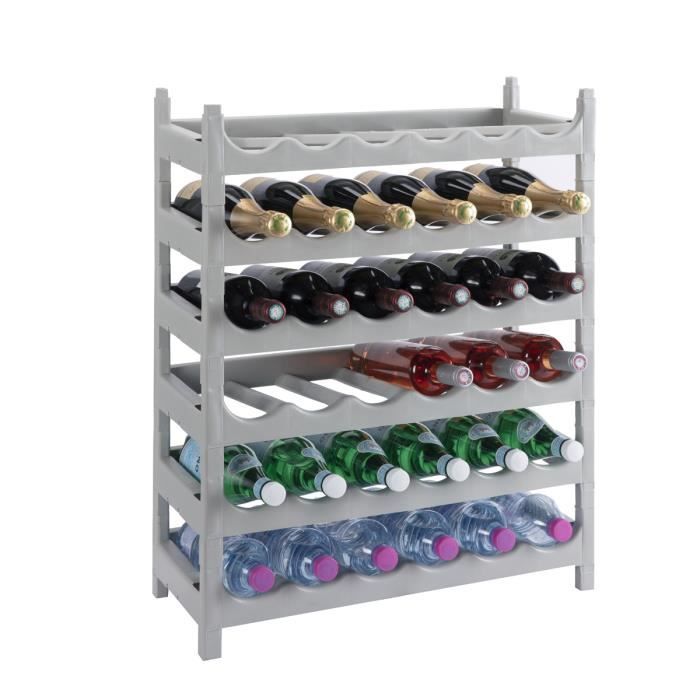 Etagère à bouteille, casier à bouteille modulable plastique 36 bouteilles coloris gris Gris