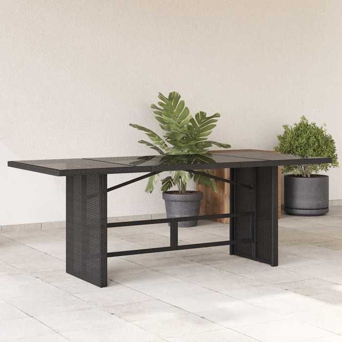vidaXL Table de Jardin Dessus en Verre Table à Manger Table de Repas Meuble de Patio Terrasse Extérieur Moderne Noir 365304