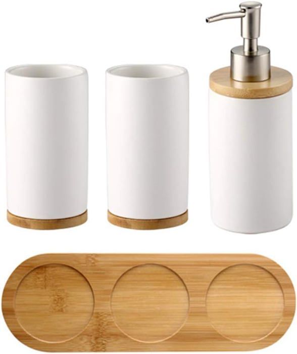 Ensemble Salle De Bain FEILANDUO 8 Pièces Noir - Distributeur Savon, Poubelle, Porte-Brosse à Dents - Style Moderne