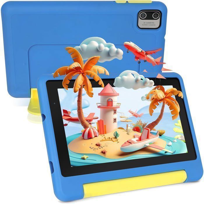 Tablette Enfant 10,1 Pouces Android 13 – 6 Go RAM, 64 Go ROM, écran IPS 1280x800, Contrôle Parental, étui Antichoc