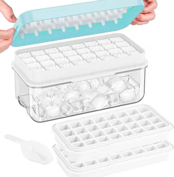 Bac À Glaçons Avec Couvercle Et Récipient, 64 Pièces De Glaçons, Simple Pression Pour Dissoudre