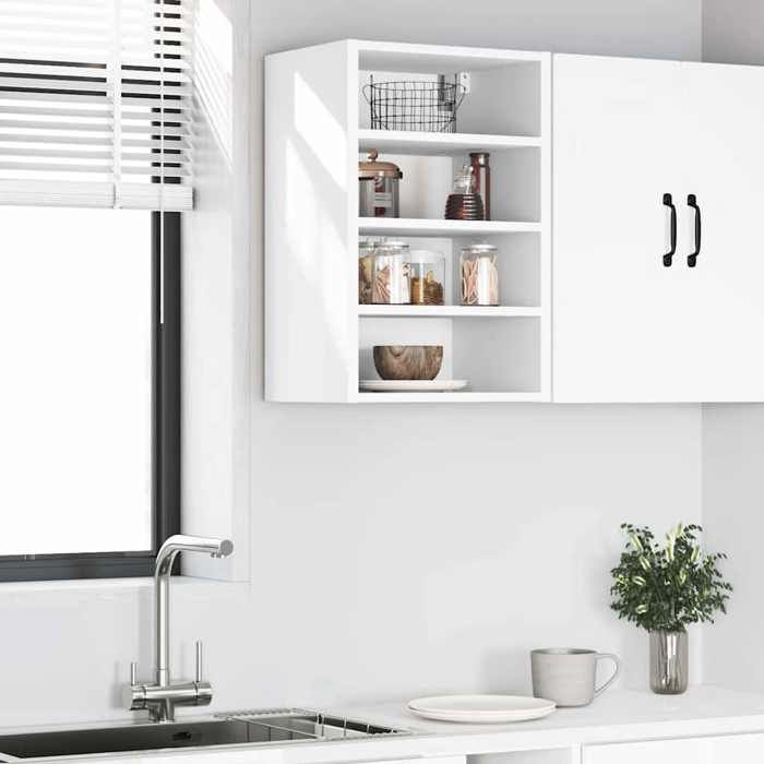 RemiseArmoire de rangement suspendue Pour cuisine - Meuble haut Riga blanc 40 x 295 x 60 cm bois dingénierie JILIMAISON2025