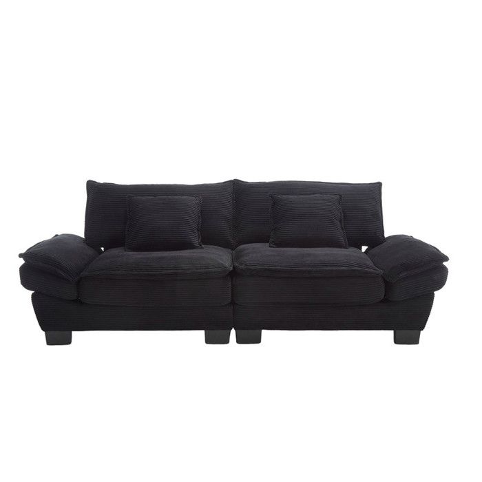 Canapé 2 Places en Tissu Velours Canapé clic clac Canapé moderne 224 cm avec accoudoirs et oreillers pieds en plastique Noir