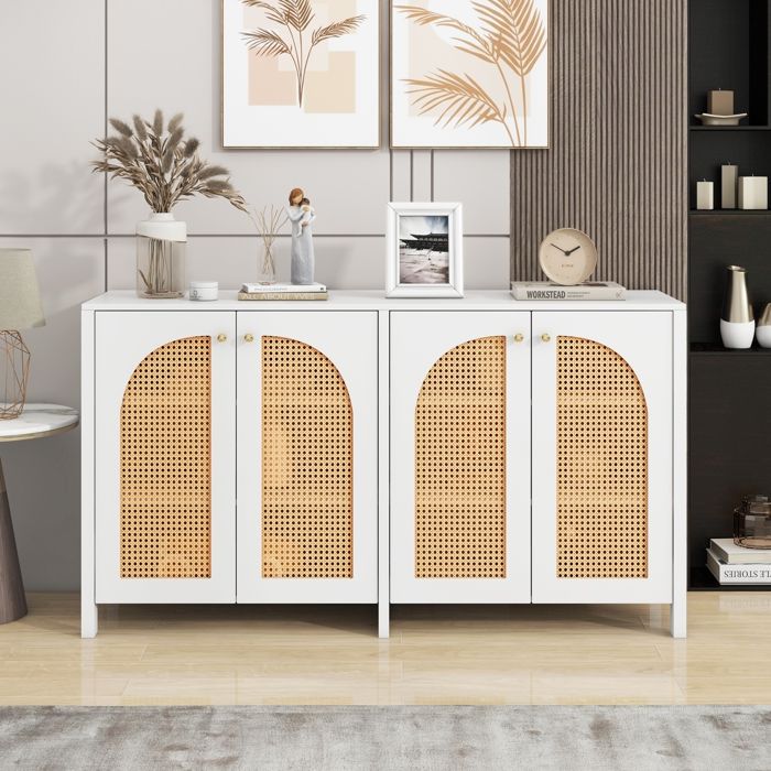 Nouveau buffet moderne de style minimaliste Premium sense 4 portes en rotin poignée en métal buffet simple pour salle à manger