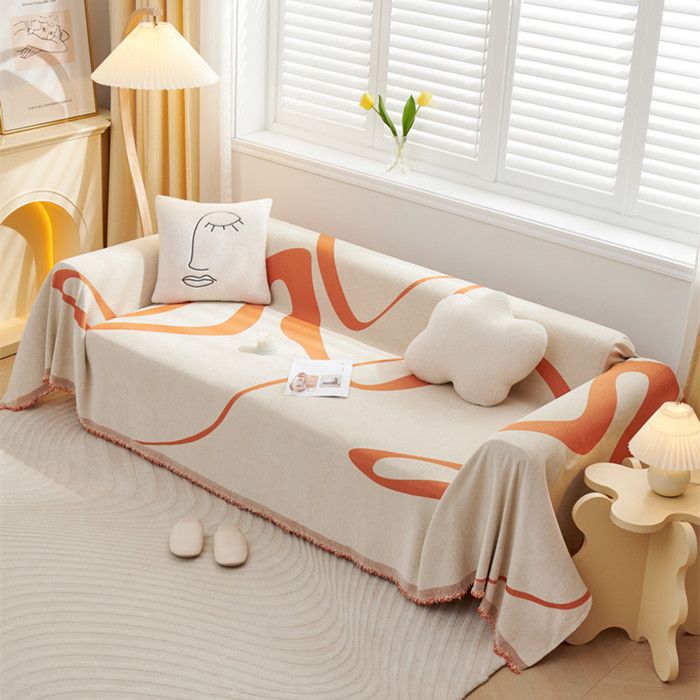 Housse de canapé en Chenille Multifonctionnel Jete de Canape Plaid Canape Plaid pour Canapé 180 * 130cm Miel Orange