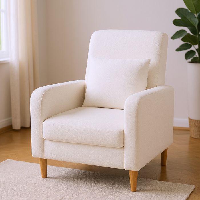 COSTWAY Fauteuil Moderne Rembourré avec Coussin Lombaire - Pieds en Bois de Caoutchouc pour Salon Chambre à Coucher 69 x 76 x 92