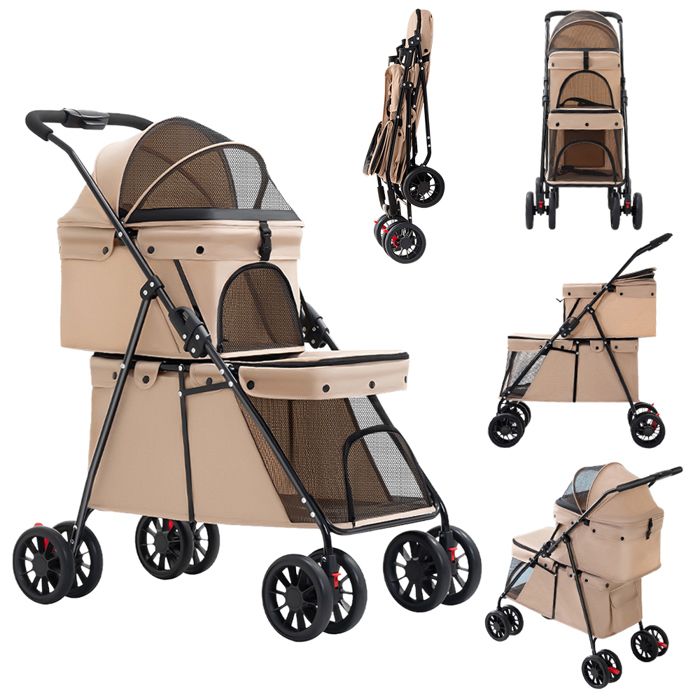 Meilleurs prix pour ROSE Poussette Pliable Double pour chien chat 2 Transporteurs grandes Animaux Voyage avec Ceinture de Sécurité Chariot à roues