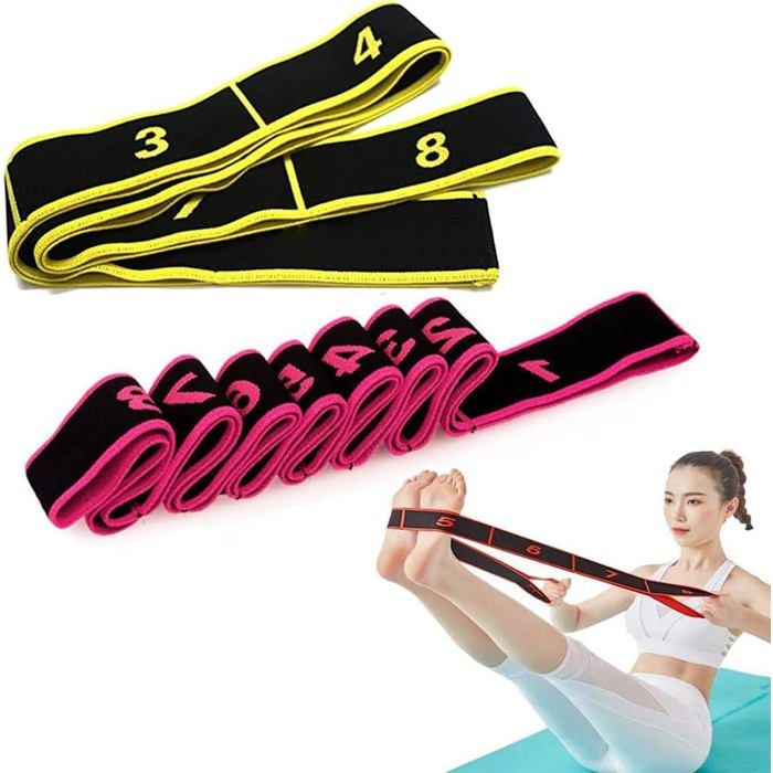 ®TONLRGY Lot de 2 bandes élastiques de yoga bandes de fitness réglables rose et jaune.