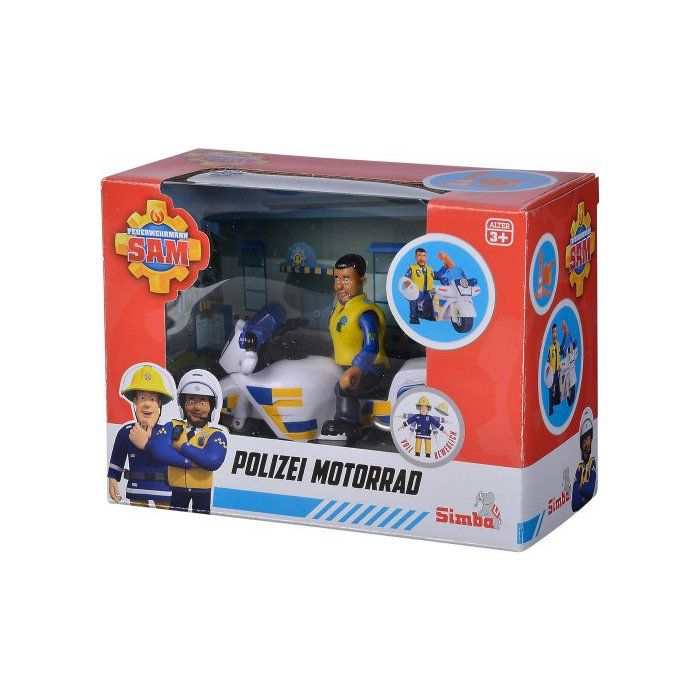 Coffret Sam Le Pompier - Moto de Police de Malcolm - Figurine articulée + accessoires - Set Jouet + Carte tigre