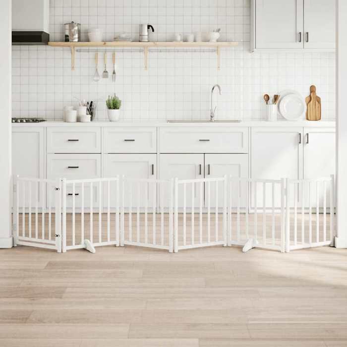 Barrière pour chiens - vidaXL - Bois de sapin - Porte intégrée - Blanc - 6 panneaux
