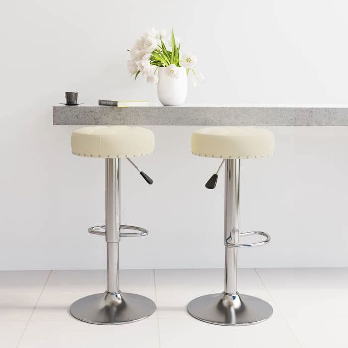 Tabourets de bar réglables - vidaxl - Lot de 2 - Crème - Tissu polyester - 385x385 cm - Hauteur réglable (63-83 cm)