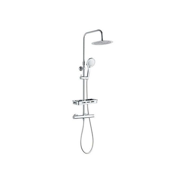 Colonne de douche avec mitigeur thermostatique Edouard Rousseau Ars Tab Chrome Douche de tête ronde Douchette à main