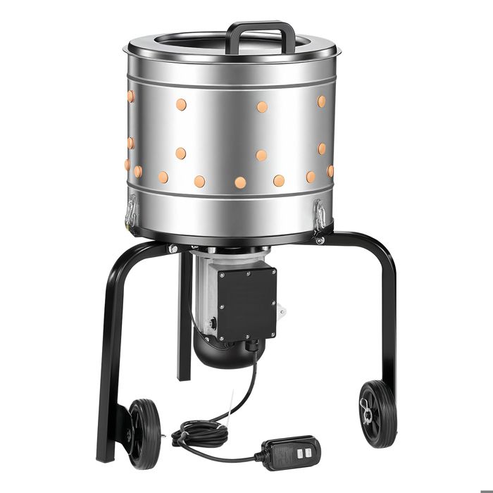 Comparer les prix de Plumeuse Électrique pour Volaille 500 W-Duoku-Tambour en Acier Inoxydable 40x35 cm-Équipée de 114 Doigts Souples-Roues de Transport