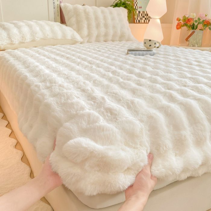 Drap Housse en Polaire 180x200 Bonnet 25 cm Drap Housse Flanelle Super Chaud pour Matelas Épais avec Une Rebord Élastique Blanc