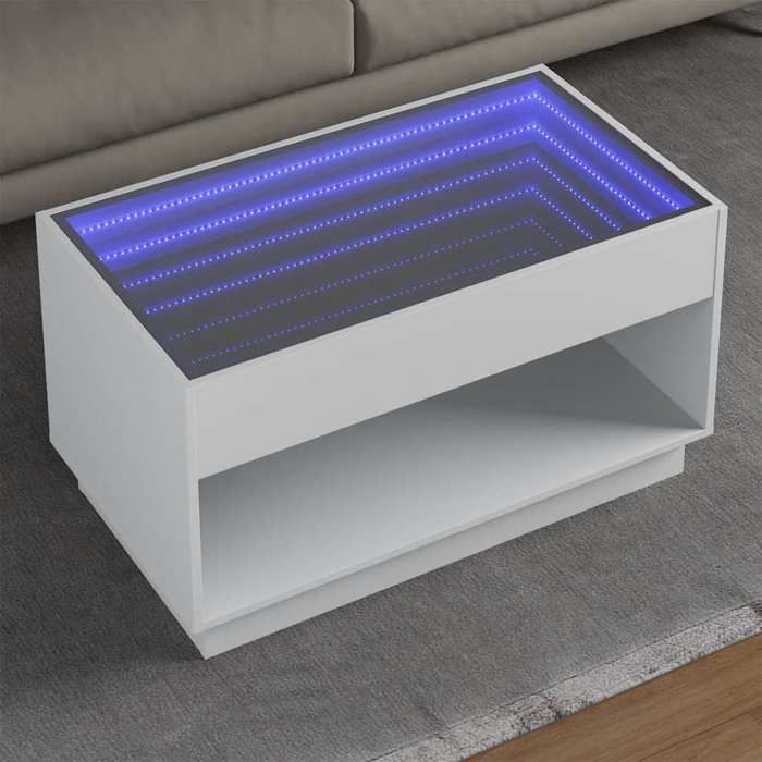 Table basse avec LED - vidaXL - 90x50x50 cm - Blanc - Bois dingénierie et verre - LED RVB - Capacité 40 kg