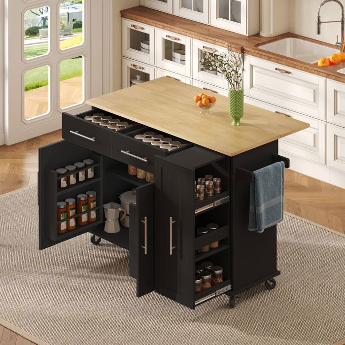 Merax Desserte de Cuisine Noir 120 cm avec plateau rabattable colonne coulissante 3 niveaux rangements internes & 2 tiroirs Merax Desserte de Cuisine Noir 120 cm avec plateau rabattable colonne coulissante 3 niveaux rangements internes & 2 tiroirs