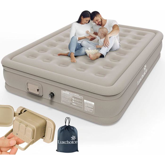 Matelas gonflable électrique 2 personnes tissu anti-usure et anti-bruit pompe portable intégrée