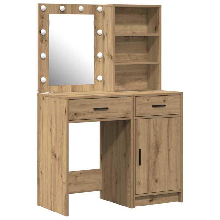Coiffeuse avec miroir LED - vidaXL - Chêne artisanal - Bois dingénierie - 50x41x135 cm - Miroir LED intégré