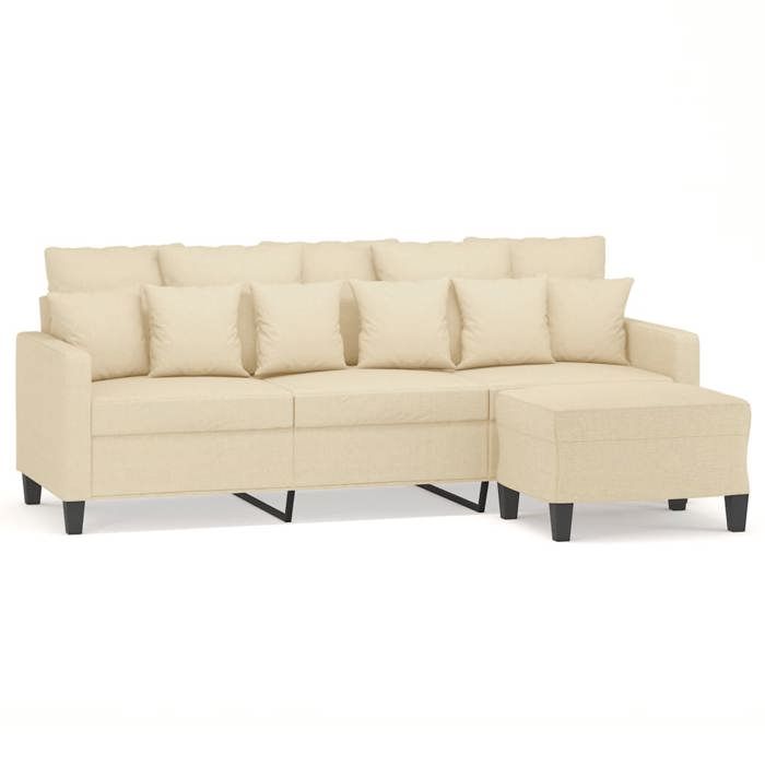 Tissu Sofa Fixe - LEMON - Canapé TRIPLE - Pour 3 personnes - avec repose-pieds - Crème 180 cm SS339