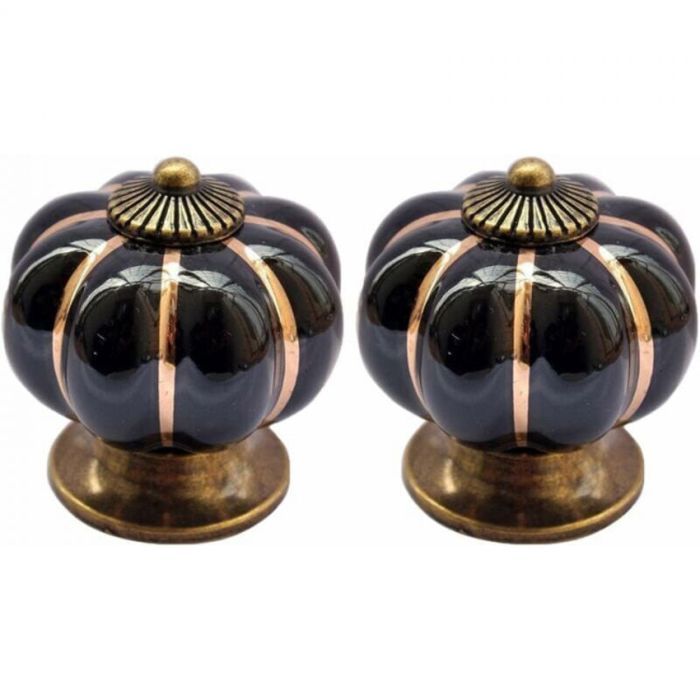 Lot de 2 boutons de meuble en porcelaine noire style vintage en forme de citrouille boutons de tiroir boutons darmoire poignée