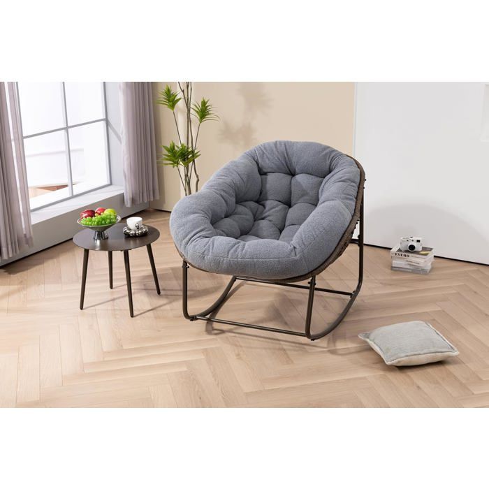 Fauteuil à Bascule en Rotin dextérieur Fauteuil de Jardin Rocking Chair avec Coussin pour Véranda Salon Terrasse Jardin gris