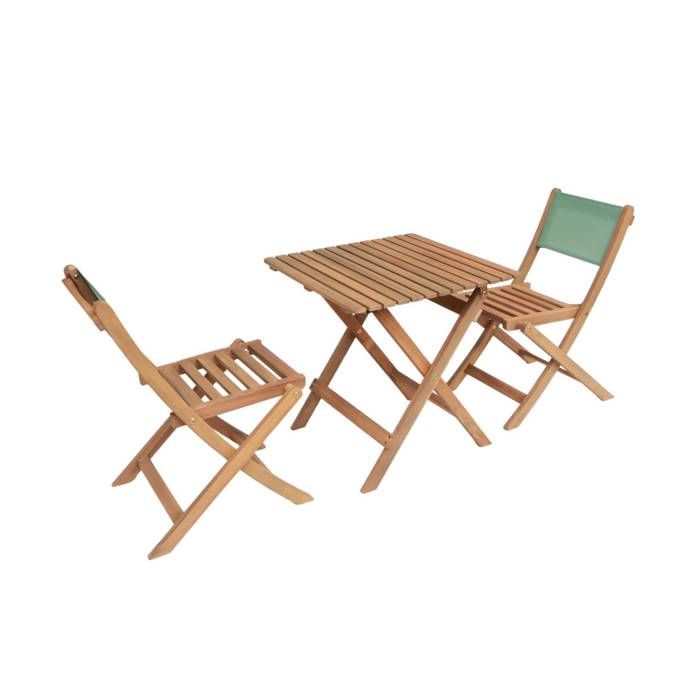 Table de jardin bistrot enfant bois dacacia + 2 assises vert de gris - Elise