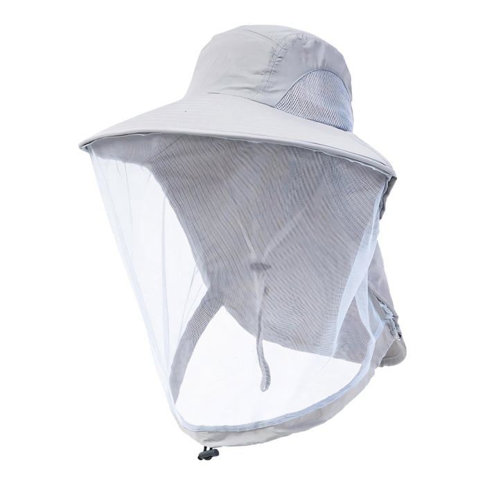 Chapeau Moustiquaire 1 Pièce Grau UPF50+ - Apiculteur Voile Filet Protection - Pour Pêche Randonnée Jardinage Dupcheliry