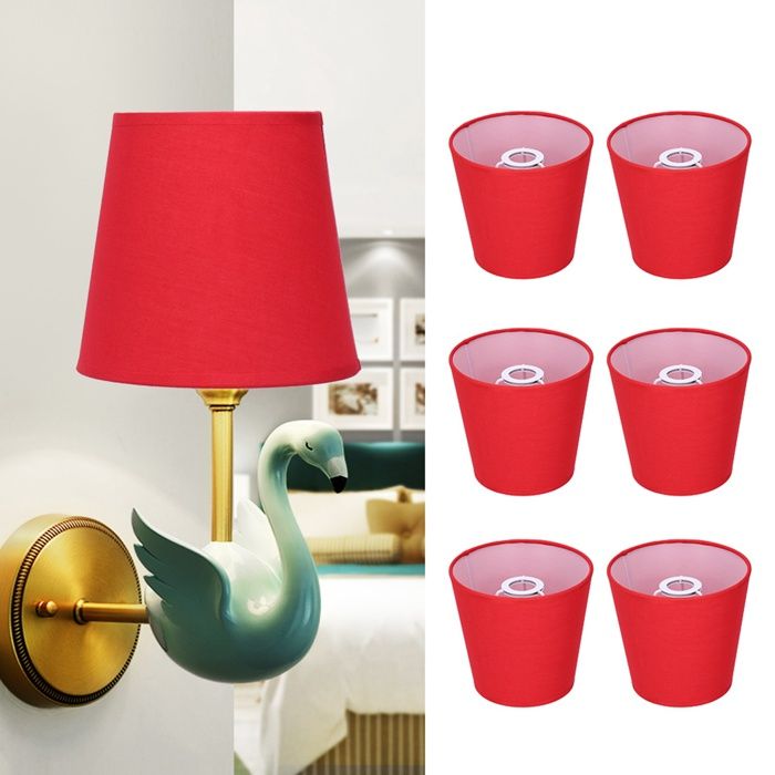 6pcs Abat-jour tissu rouge – Nosheir – E14 – sans éblouissement – salon chambre – Ø15 cm